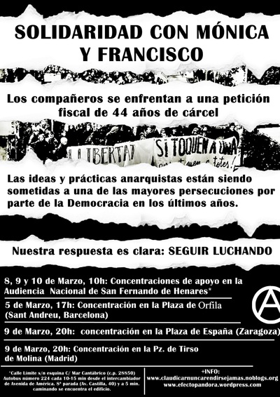 Carteles Convocatorias En Solidaridad Con Mónica Y Francisco Indymedia Barcelona 1511